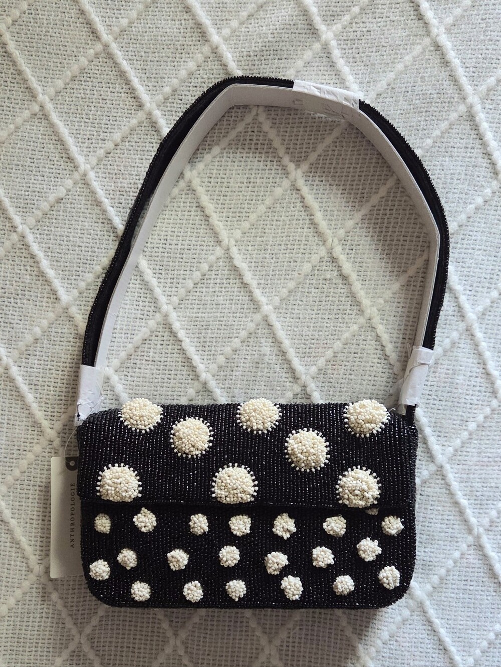 Anthropologie The Fiona Beaded Bag: Geometric Edition Black & White Polka Dot